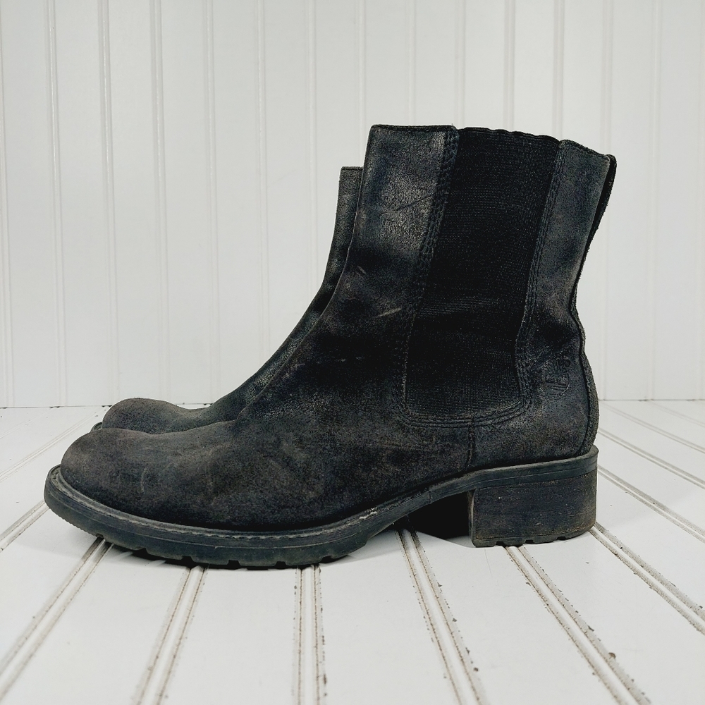 Timberland Black Suede Round Toe Pull On Chelsea Boots K80
